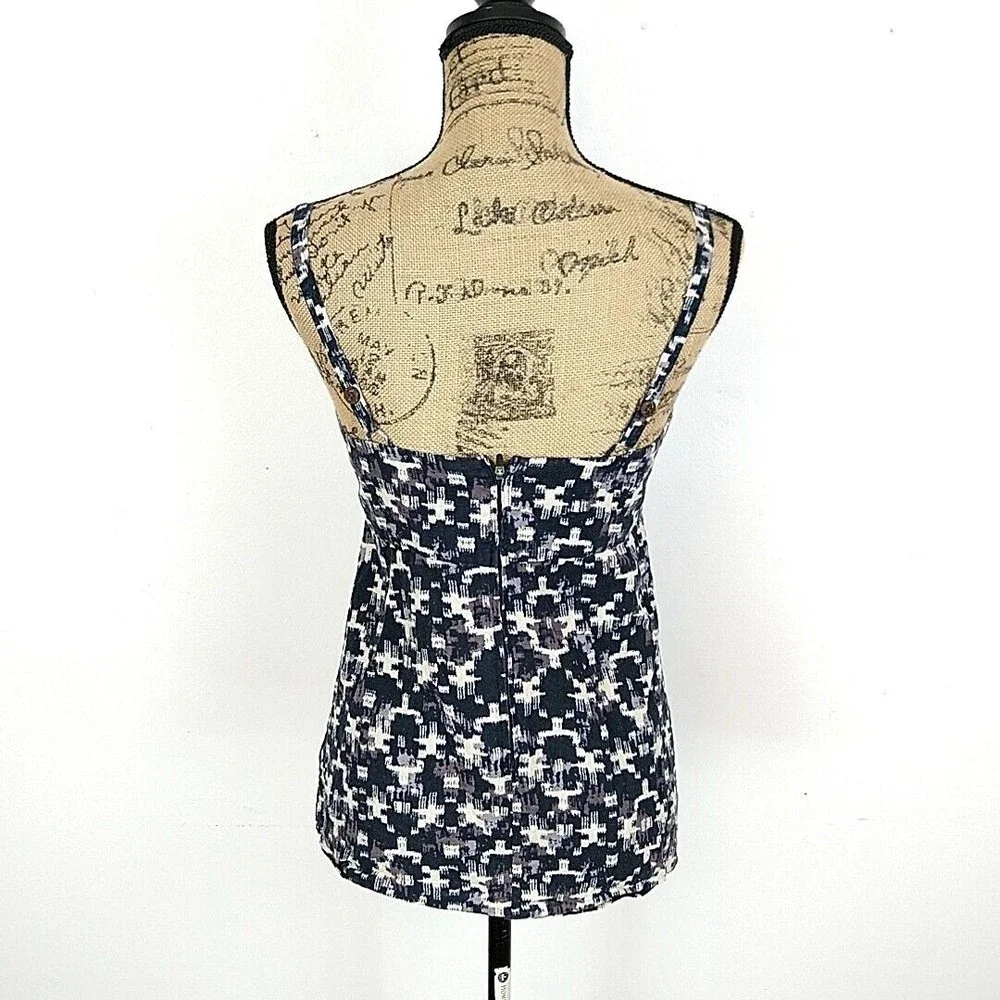 Patagonia Womens sz 4 Tank Top Black White Printed Zip Back Hemp Blend - Picture 5 of 8